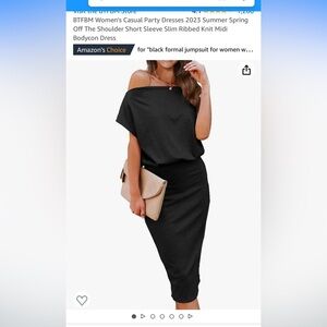 Women's Casual Party Dress Off The Shoulder Ribbed Knit Midi Bodycon Dress M